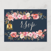 Elegante Pioenrozen Rustieke Lantaarns Marine Kora Uitnodiging Briefkaart (Voorkant)