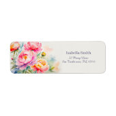 Elegante Pioenrozen Waterverf Bloemen Retouradres Etiket (Voorkant)