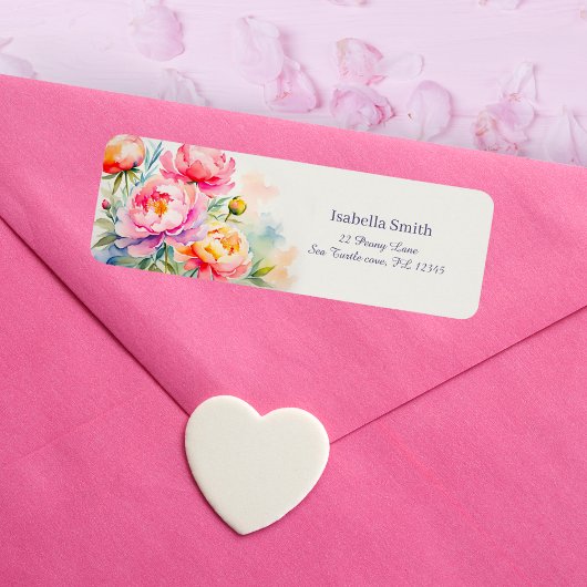 Elegante Pioenrozen Waterverf Bloemen Retouradres Etiket