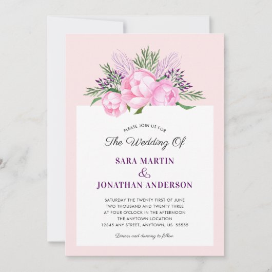 Elegante Pioenrozen Waterverf | Bruiloft Kaart (Voorkant)