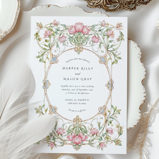 Elegante Pioentuin bruiloft Kaart