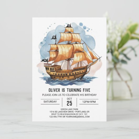 Elegante Pirate Map Aangepaste Pirate Verjaardag Kaart (Staand voorkant)