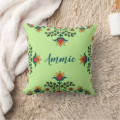 Elegante Pistachio Groene Bloemen Aangepaste Naam Kussen (Deken)