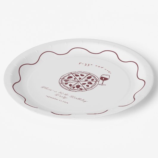 Elegante pizza en wijn verjaardag papieren bordje (Gekanteld)