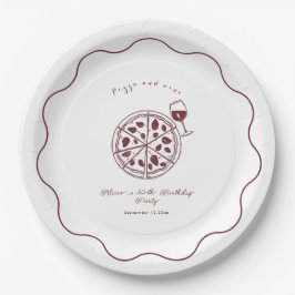 Elegante pizza en wijn verjaardag papieren bordje