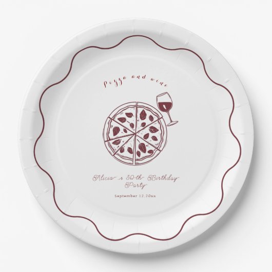 Elegante pizza en wijn verjaardag papieren bordje (Voorkant)
