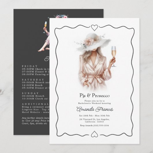 Elegante PJs & Prosecco Bachelorette-weekend Kaart (Voorkant / Achterkant)