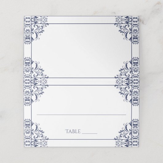 Elegante Place Card Tent Kaarten - Nadine (Navy Bl Plaatskaartje (Buitenkant ongevouwen)