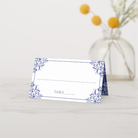 Elegante Place Card Tent Kaarten- Nadine (Royal Bl Plaatskaartje (Voorkant)