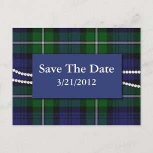 Elegante Plaid en Parels Save The Date Briefkaart
