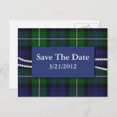 Elegante Plaid en Parels Save The Date Briefkaart (Voorkant / Achterkant)