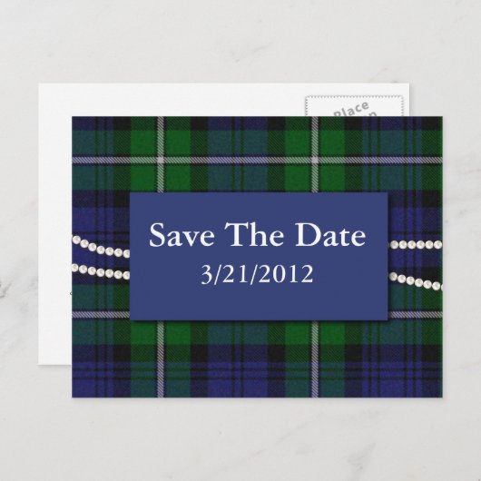 Elegante Plaid en Parels Save The Date Briefkaart (Voorkant / Achterkant)