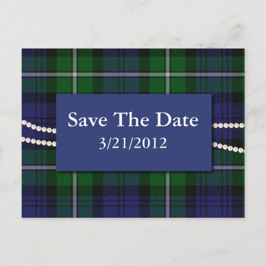 Elegante Plaid en Parels Save The Date Briefkaart (Voorkant)