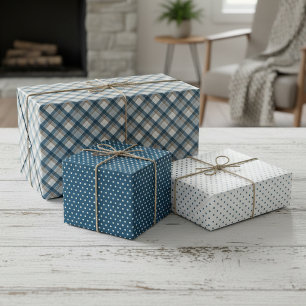 Elegante Plaid En Polka Stippen Kunst Inpakpapier Vel