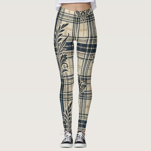 Elegante Plaid & Floral Leggings (Voorkant)