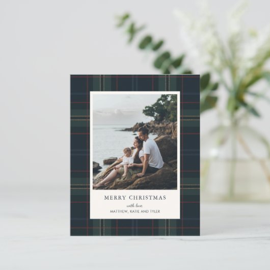 Elegante Plaid Foto Budget Kerstkaart (Staand voorkant)