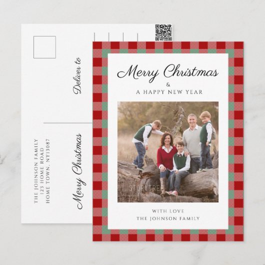Elegante Plaid Foto Kerstmis Feestdagenkaart (Voorkant / Achterkant)