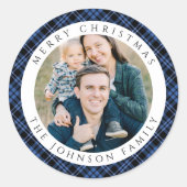 Elegante Plaid Foto Kerstmis Ronde Sticker (Voorkant)