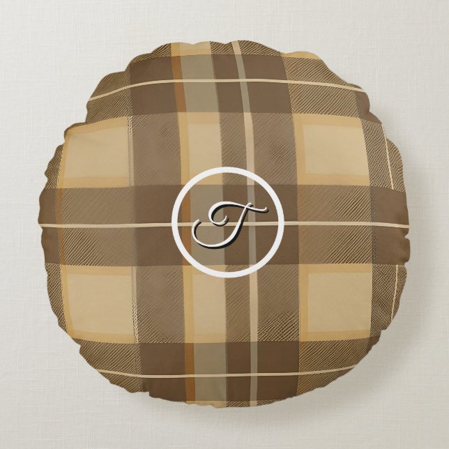 Elegante Plaid Herfst Thanksgiving Rond Kussen (Voorkant)