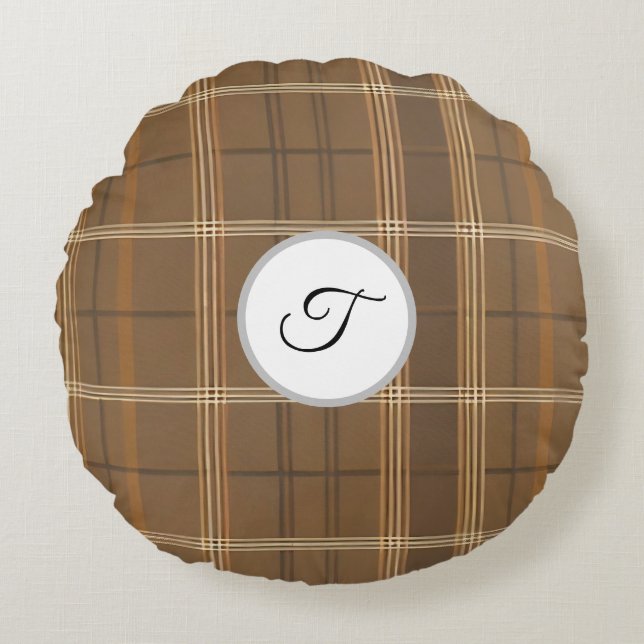 Elegante Plaid Herfst Thanksgiving Rond Kussen (Voorkant)