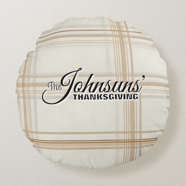 Elegante Plaid Herfst Thanksgiving Rond Kussen (Voorkant)