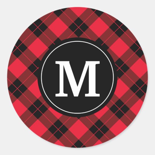 Elegante Plaid | Kerst Monogram Stickers (Voorkant)