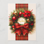 Elegante Plaid Kerstkrans Holiday Post Kaart (Voorkant)