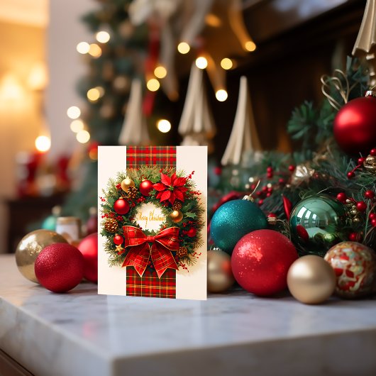 Elegante Plaid Kerstkrans Holiday Post Kaart