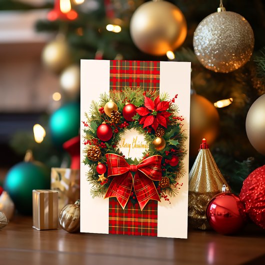 Elegante Plaid Kerstkrans Vakantie Kaart