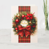 Elegante Plaid Kerstkrans Vakantie Kaart (Voorkant)