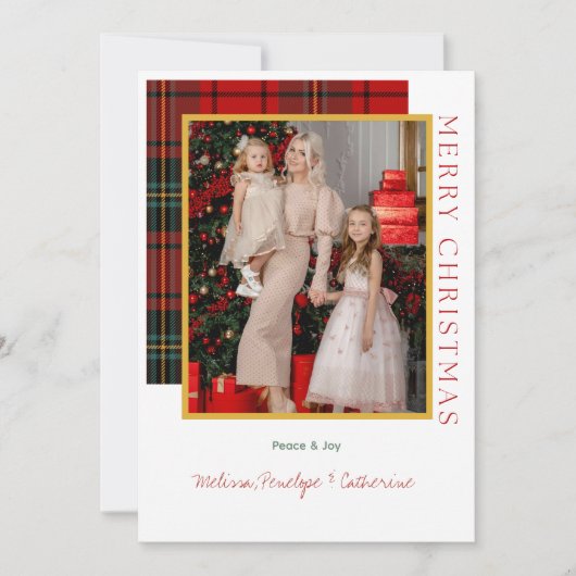 Elegante Plaid Moderne Foto Kerst Kaart (Voorkant)