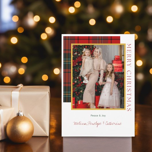 Elegante Plaid Moderne Foto Kerst Kaart