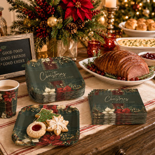 Elegante Plaid & Poinsettia Kerstvakantie Servet