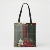 Elegante Plaid & Poinsettia Kerstvakantie Tote Bag (Voorkant)