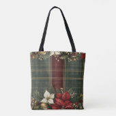 Elegante Plaid & Poinsettia Kerstvakantie Tote Bag (Achterkant)