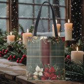 Elegante Plaid & Poinsettia Kerstvakantie Tote Bag