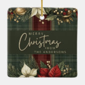 Elegante Plaid Poinsettia Naam Vrolijk Kerstfeest Keramisch Ornament (Achterkant)