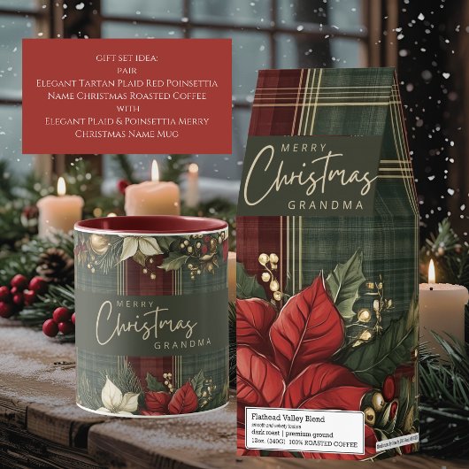 Elegante Plaid & Poinsettia Vrolijke Kerstnaam Mok