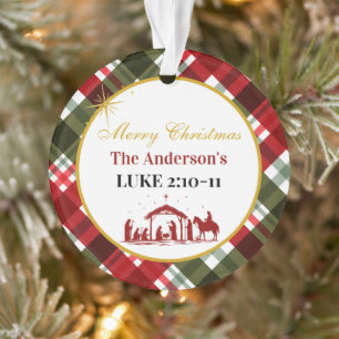 Elegante Plaid Prettig Kerstmis Bijbelvers Acryl Ornament