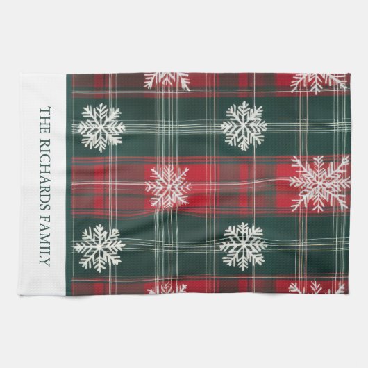 Elegante Plaid Sneeuwvlokken patroon Kerst Theedoek (Horizontaal)