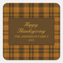 Elegante Plaid Thanksgiving Klassieke Aangepaste F Vierkante Sticker