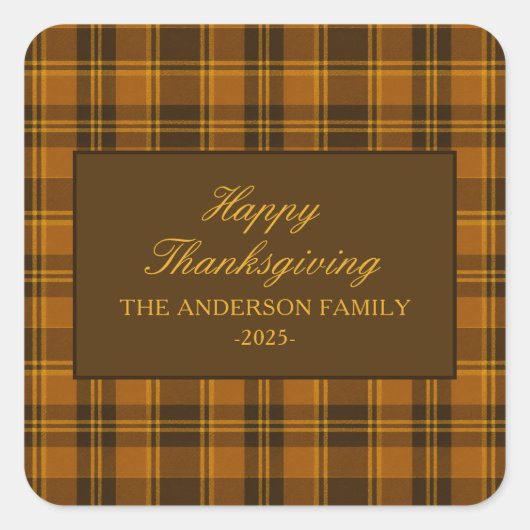 Elegante Plaid Thanksgiving Klassieke Aangepaste F Vierkante Sticker (Voorkant)