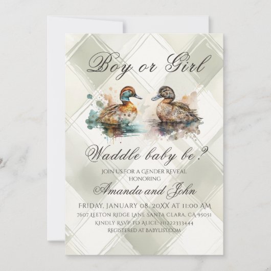 Elegante Plaid Waddle It Be Eend Geslacht Reveal Kaart (Voorkant)