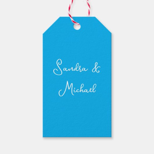 Elegante Plain Azure Blauw Gepersonaliseerde Custo Cadeaulabel (Voorkant)