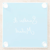 Elegante Plain Azure Blauw Gepersonaliseerde Custo Glazen Onderzetter (Achterkant)