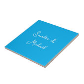 Elegante Plain Azure Blauw Gepersonaliseerde Custo Tegeltje (Zijkant)