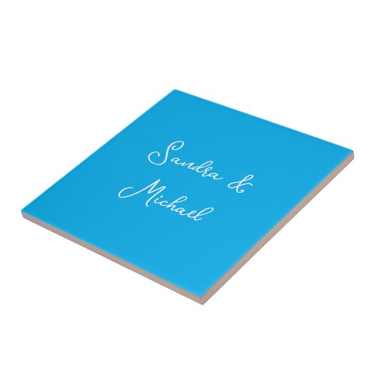 Elegante Plain Azure Blauw Gepersonaliseerde Custo Tegeltje (Zijkant)