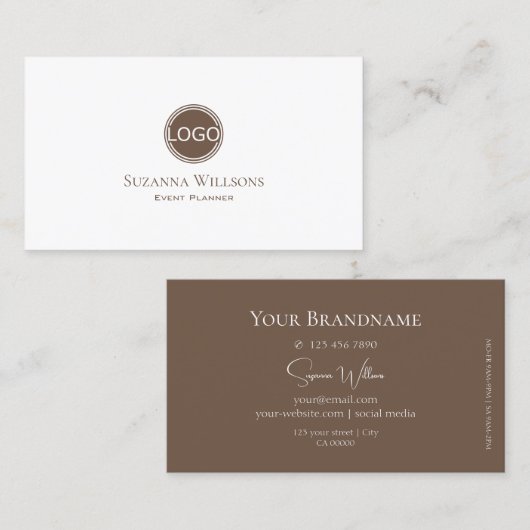 Elegante Plain White Coffee Brown met Logo Stijlvo Visitekaartje (Voorkant / Achterkant)