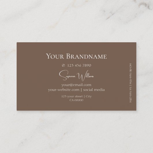 Elegante Plain White Coffee Brown met Logo Stijlvo Visitekaartje (Achterkant)