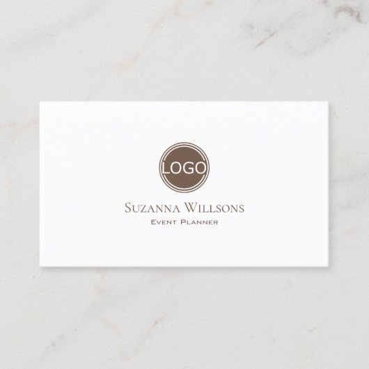 Elegante Plain White Coffee Brown met Logo Stijlvo Visitekaartje (Voorkant)
